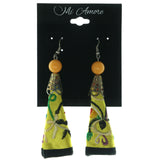 Yellow & Multi Colored Fabric Dangle-Earrings With Bead Accents