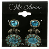 Mi Amore Blue Crystals Dangle-Earrings Silver-Tone/Blue