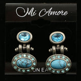 Mi Amore Blue Crystals Dangle-Earrings Silver-Tone/Blue