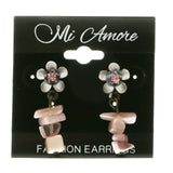 Mi Amore Flower Pink Crystal Dangle-Earrings Bronze-Tone & Purple