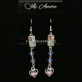 Mi Amore Heart Dangle-Earrings Silver-Tone/Purple