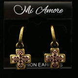 Mi Amore Cross Dangle-Earrings Bronze-Tone/White