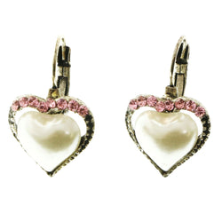 Mi Amore Heart Pink Crystal Dangle-Earrings Silver-Tone & White