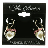 Mi Amore Heart Pink Crystal Dangle-Earrings Silver-Tone & White