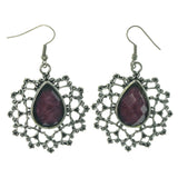 Silver-Tone Metal Dangle-Earrings With Purple Stone Accents