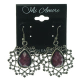 Silver-Tone Metal Dangle-Earrings With Purple Stone Accents