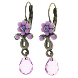 Mi Amore Flower Drop-Dangle-Earrings Purple/Silver-Tone