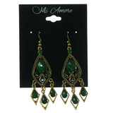 Green & Gold-Tone Metal Dangle-Earrings With Stone Accents