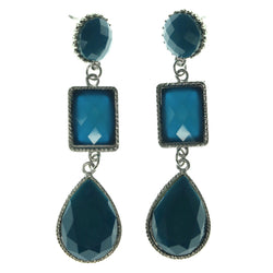 Blue & Silver-Tone Colored Metal Dangle-Earrings With Crystal Accents