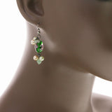 Mi Amore Flower Drop-Dangle-Earrings Green/Silver-Tone