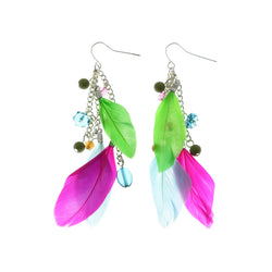 Mi Amore Feathers Dangle-Earrings Silver-Tone/Multicolor