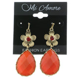Mi Amore Red Crystal Accented Flower Drop-Dangle-Earrings Gold-Tone & Orange