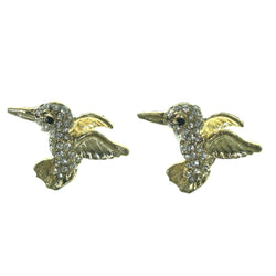 Gold-Tone & Silver-Tone Metal Bird Stud-Earrings With Crystal Accents