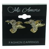 Gold-Tone & Silver-Tone Metal Bird Stud-Earrings With Crystal Accents