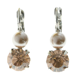 Mi Amore Crystal Accented Dangle-Earrings Silver-Tone/Brown