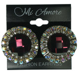 Purple & Silver-Tone Metal Stud-Earrings With Crystal Accents