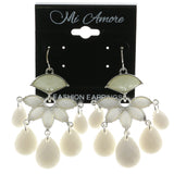Mi Amore Acrylic Faceted Accents Drop-Dangle-Earrings Silver-Tone/White