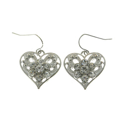 Mi Amore Crystal Accented Heart Dangle-Earrings Silver-Tone