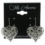 Mi Amore Crystal Accented Heart Dangle-Earrings Silver-Tone