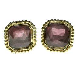 Gold-Tone & Brown Metal Stud-Earrings With Crystal Accents