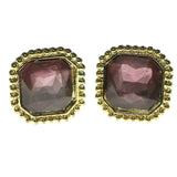 Gold-Tone & Brown Metal Stud-Earrings With Crystal Accents