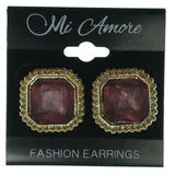 Gold-Tone & Brown Metal Stud-Earrings With Crystal Accents