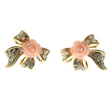 Mi Amore Crystal Accented Ribbon & Flower Post-Earrings Gold-Tone & Pink