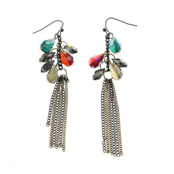 Mi Amore AB Finish Acrylic Accents Chain Tassel Drop-Dangle-Earrings Gold-Tone & Multicolor