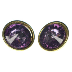 Gold-Tone Metal Stud-Earrings With Purple Crystal Accents