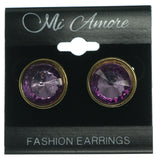 Gold-Tone Metal Stud-Earrings With Purple Crystal Accents