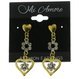 Mi Amore Crystal Accented Heart Drop-Dangle-Earrings Gold-Tone