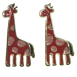 Pink & Gold-Tone Colored Metal Giraffe Stud-Earrings