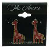 Pink & Gold-Tone Colored Metal Giraffe Stud-Earrings