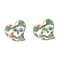 Mi Amore Crystal Accented Heart Post-Earrings Gold-Tone & Green