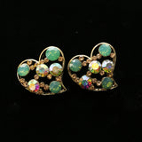 Mi Amore Crystal Accented Heart Post-Earrings Gold-Tone & Green