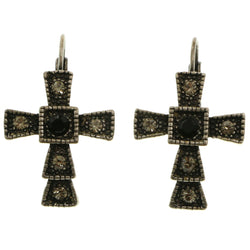 Mi Amore Crystal Accented Cross Dangle-Earrings Silver-Tone