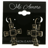 Mi Amore Crystal Accented Cross Dangle-Earrings Silver-Tone