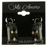 Mi Amore Crystal Accented Dangle-Earrings Silver-Tone/Black