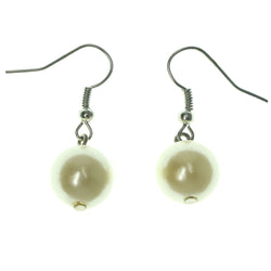 Silver-Tone Metal Dangle-Earrings With White Bead Accents