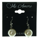 Silver-Tone Metal Dangle-Earrings With White Bead Accents