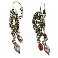 Mi Amore Crystal Accented Dangle-Earrings Silver-Tone/Red