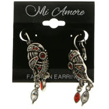 Mi Amore Crystal Accented Dangle-Earrings Silver-Tone/Red