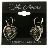 Mi Amore Heart Spiral Motif Dangle-Earrings Silver-Tone