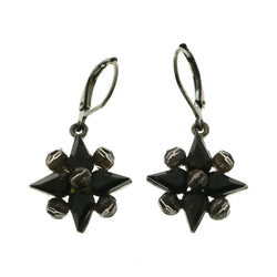 Mi Amore Black Faceted Accent Dangle-Earrings Dark-Silver/Black