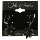 Mi Amore Black Faceted Accent Dangle-Earrings Dark-Silver/Black