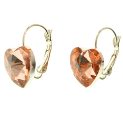 Mi Amore Crystal Accented Heart Dangle-Earrings Silver-Tone & Peach