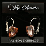 Mi Amore Crystal Accented Heart Dangle-Earrings Silver-Tone & Peach