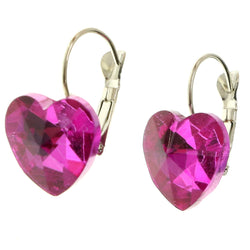 Mi Amore Crystal Accented Heart Dangle-Earrings Silver-Tone & Pink