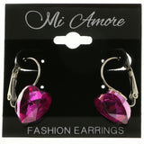 Mi Amore Crystal Accented Heart Dangle-Earrings Silver-Tone & Pink