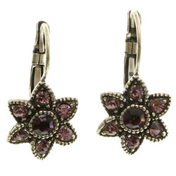 Mi Amore Crystal Accented Dangle-Earrings Silver-Tone/Pink